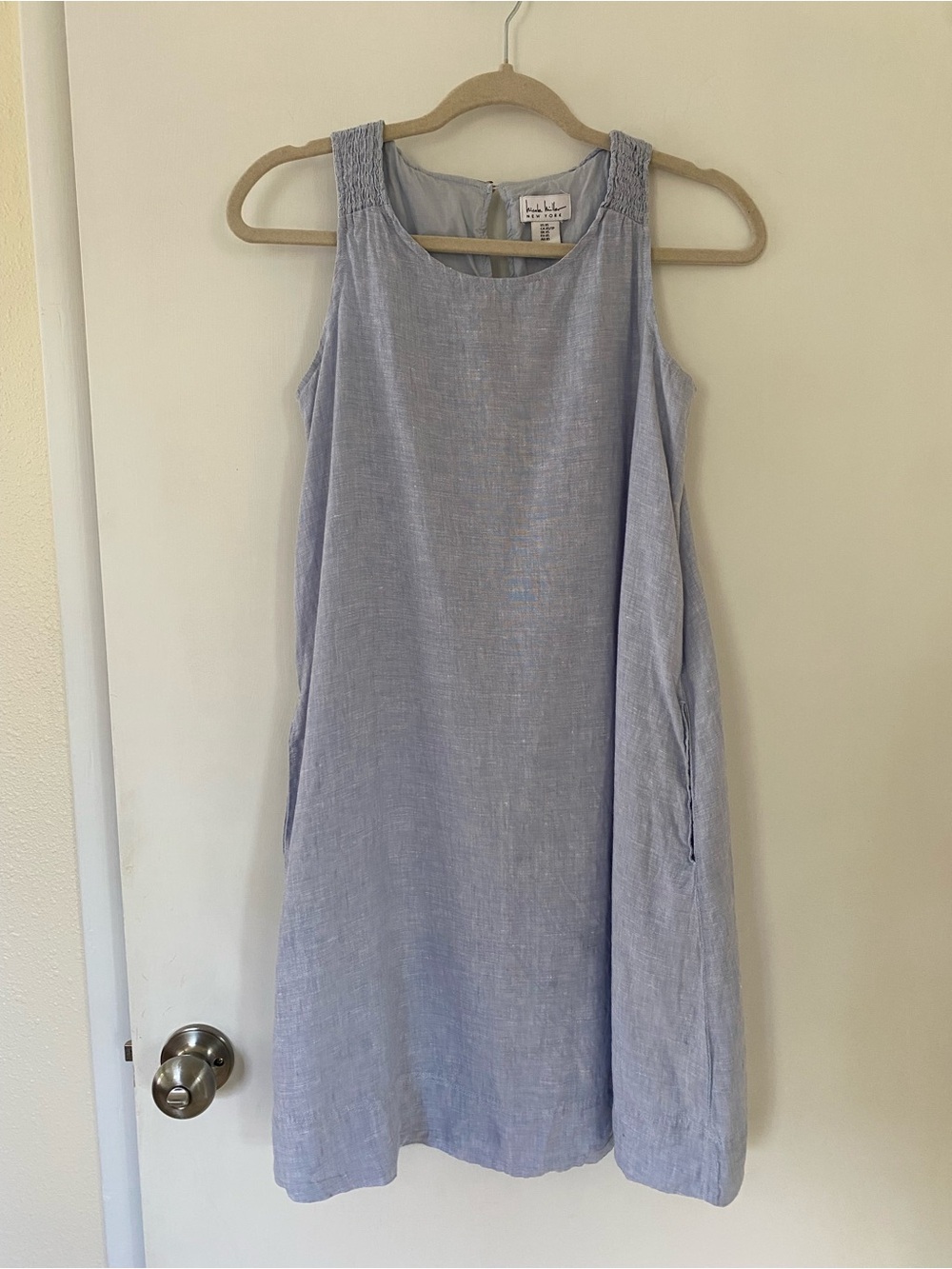 Nicole Miller Linen Mini Dress Light Blue Sleeveless A-line Lightweight XS